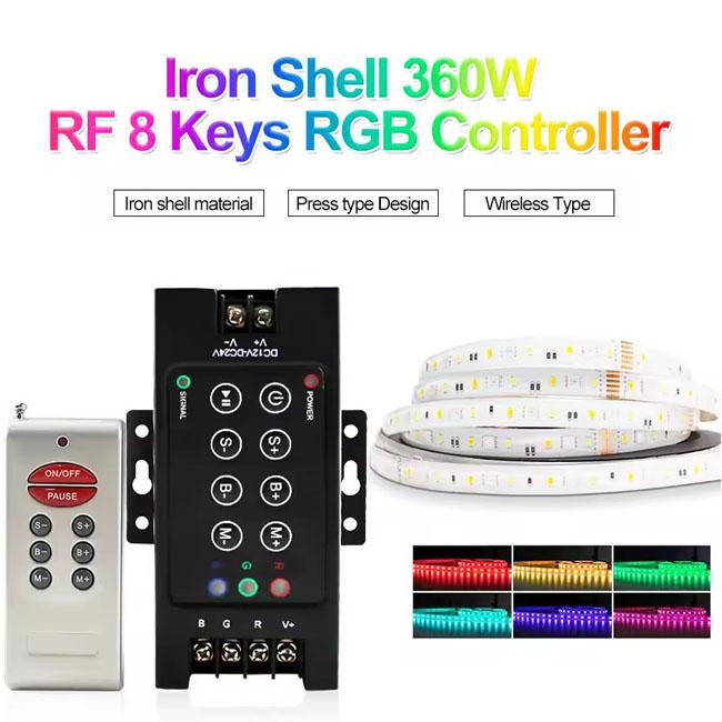 12-24v Iron Shell Led Controller 5-10 Control Distance Rf 8 Key 30a Rgb ...