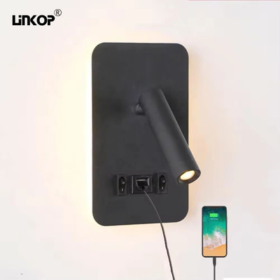 Buy Dual Switch USB LED Wall Lamp Embedded Black Hotel Bedside Wall Lights 3W 110V-240V 3000K online manufacture